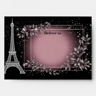 Vintage Parisian Blush Pink Silver Glitter Wedding Envelope