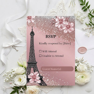 Vintage Parisian Blush Pink Silver Glitter Wedding RSVP Card