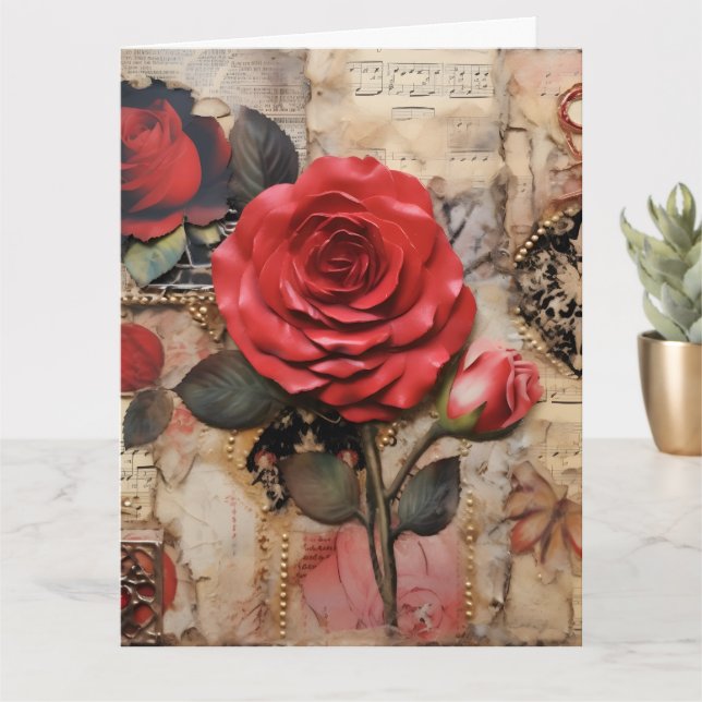Vintage Parisian Rose  Card (Small Plant)