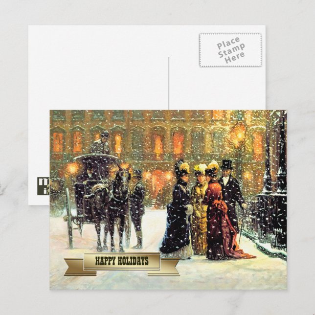 Vintage Parisian Scene Christmas  Holiday Postcard (Front/Back)