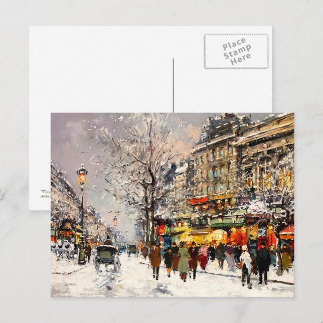 Vintage Parisian Scene Christmas  Holiday Postcard (Front/Back)