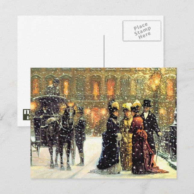 Vintage Parisian Scene Christmas  Holiday Postcard (Front/Back)