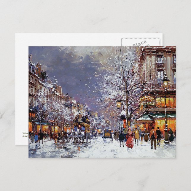 Vintage Parisian Scene Christmas Postcards (Front/Back)
