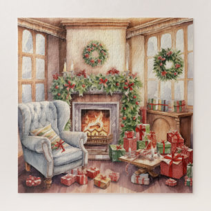 Vintage Parlour Christmas Presents Fireplace Jigsaw Puzzle