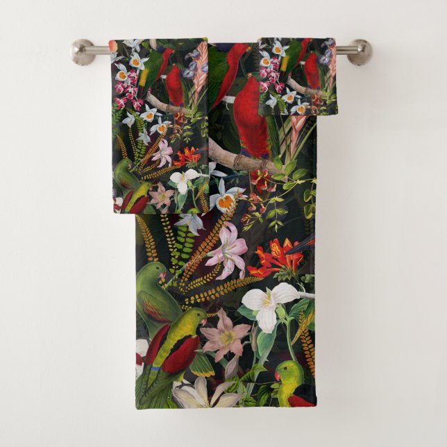 Vintage Parrot Jungle 1 Pattern Bath Towel Set (Insitu)