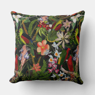 Vintage Parrot Jungle 1 Pattern Throw Pillow