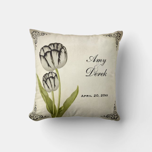 Vintage Parrot Tulip Personalized Keepsake Pillow (Front)