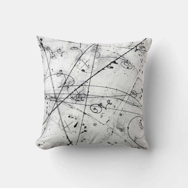 Vintage Partice Physics Tracks on White Throw Pillow (Front)