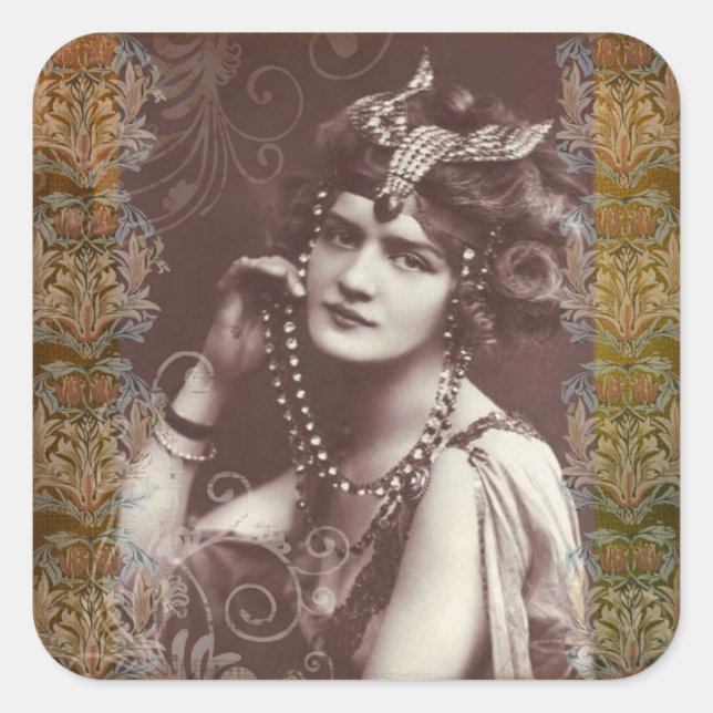 Vintage Party Girl on Victorian Tapestry Stickers (Front)