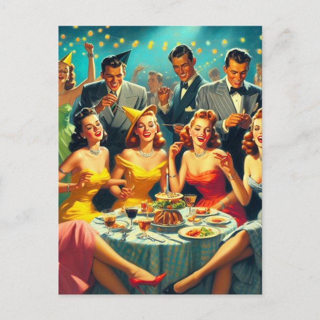 Vintage Party Illustration Postcard (Front)