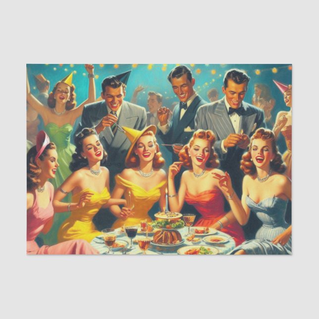 Vintage Party Illustration Tissue Paper (Front)