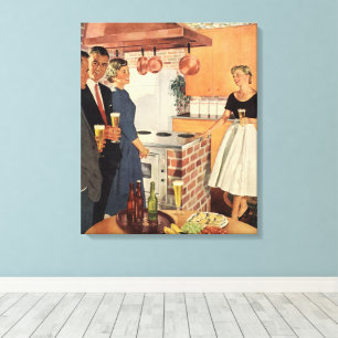 Vintage Party in the Kitchen, Beer and Appetizers Canvas Print