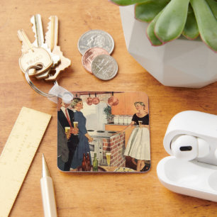 Vintage Party in the Kitchen, Beer and Appetizers Keychain