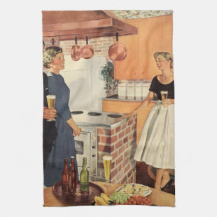 Vintage Party in the Kitchen, Beer and Appetizers Kitchen Towel