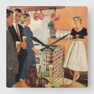 Vintage Party in the Kitchen, Beer and Appetizers Square Wall Clock