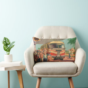 Vintage Passengers on Vacation at the Bus Depot Lumbar Pillow