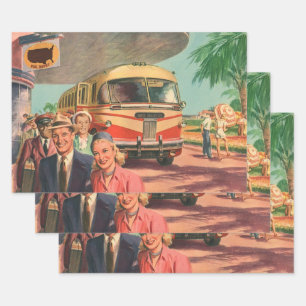 Vintage Passengers on Vacation at the Bus Depot Wrapping Paper Sheet