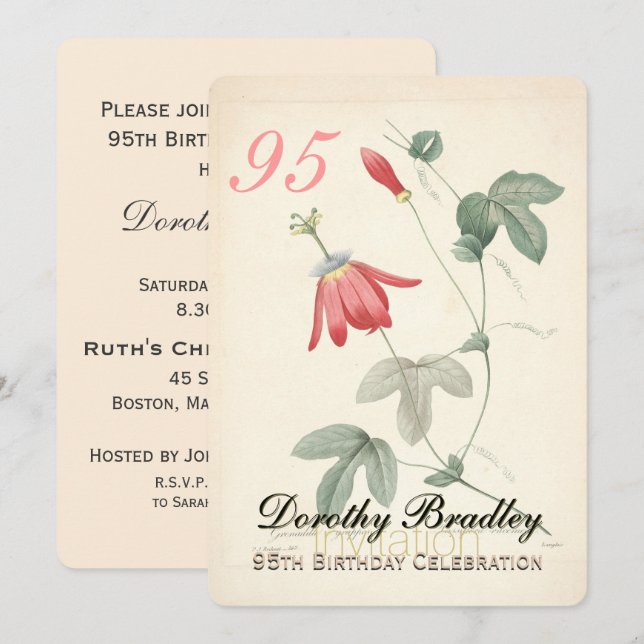 Vintage Passiflora 95th Birthday Party Invitation (Front/Back)