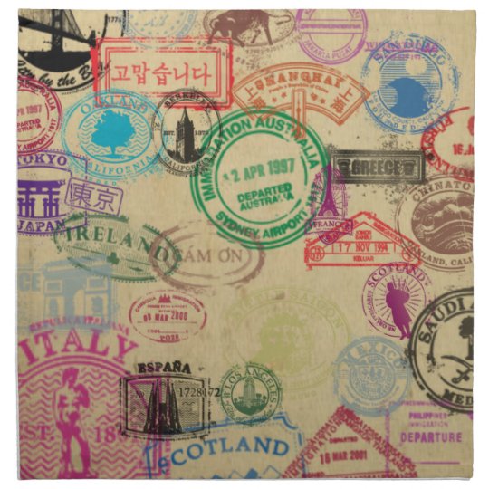 Vintage Passport Stamps Cloth Napkins (set of 4)