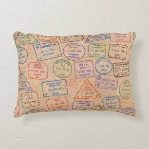Vintage Passport Stamps Colourful Travel Ephemera Accent Pillow