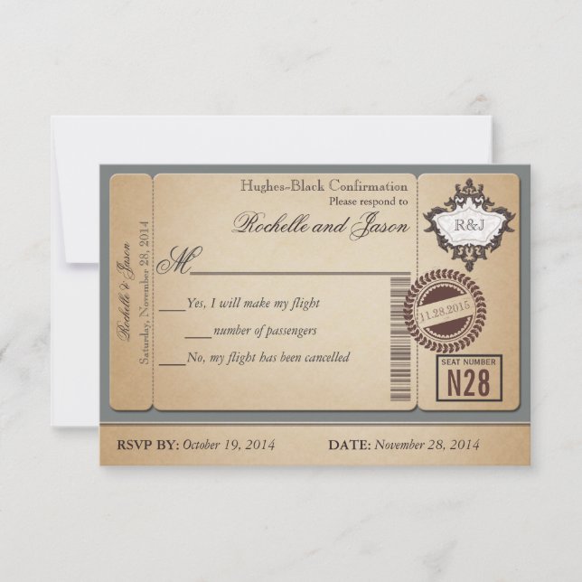 Vintage Passport Ticket RSVP (Front)