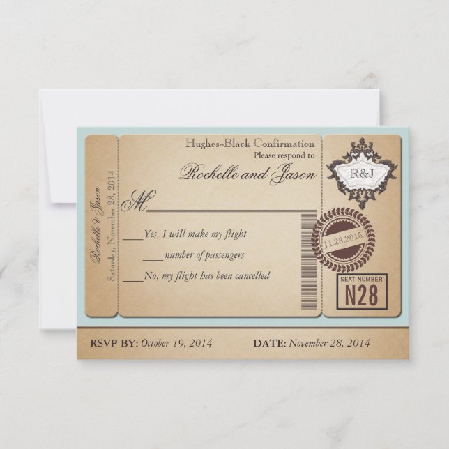 Vintage Passport Ticket RSVP (Front)