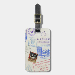 Vintage Passport Visa Stamps Luggage Tag