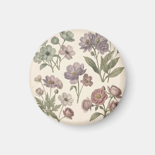 Vintage Pastel Anemones Roses Soft Botanical Magnet