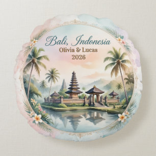 Vintage Pastel Bali Custom Couple Name keepsake Round Pillow
