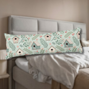 Vintage Pastel Birdhouses with Floral Blooms Body Pillow