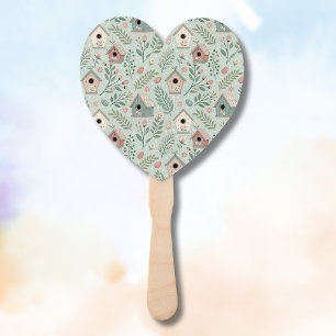 Vintage Pastel Birdhouses with Floral Blooms Hand Fan