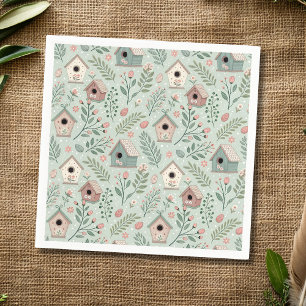 Vintage Pastel Birdhouses with Floral Blooms Napkin