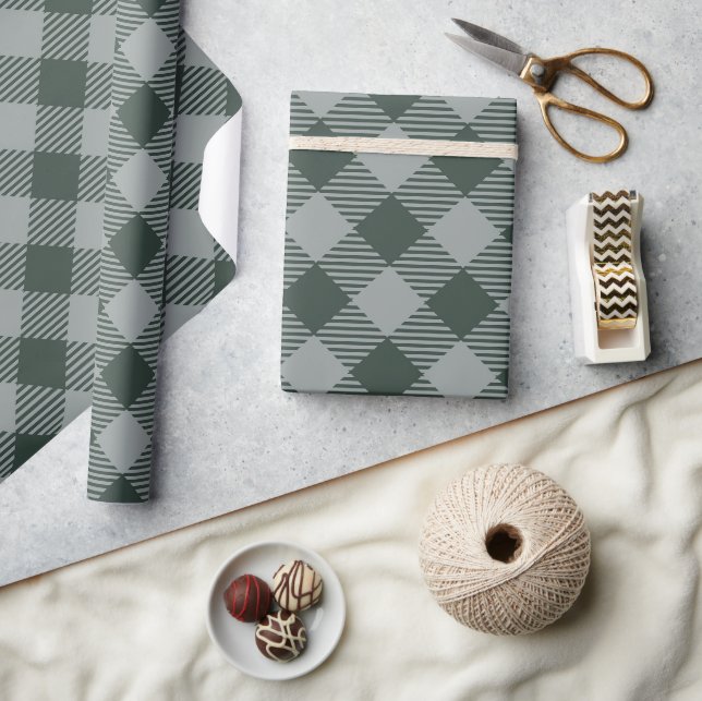 Vintage Pastel Blue Check Gingham Pattern Wrapping Paper (Crafts)