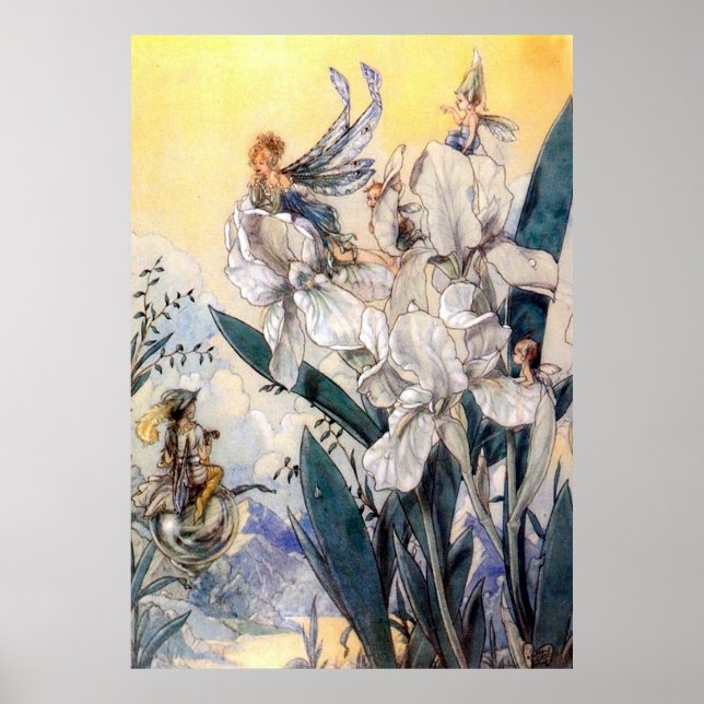 Vintage Pastel Blue Faires Poster (Front)