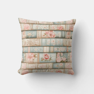 Vintage pastel book stacks throw pillow