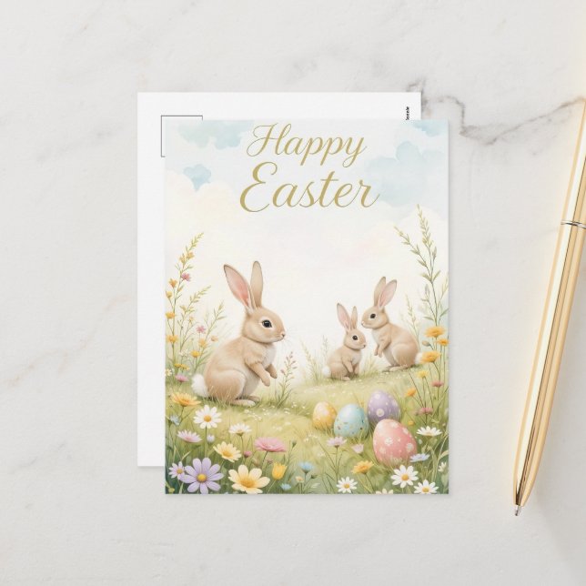 Vintage Pastel Bunny Easter Springtime  Holiday Postcard (Front/Back In Situ)