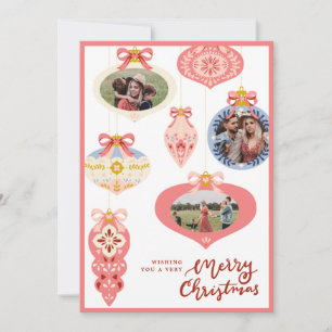 Vintage Pastel Christmas Ornaments   Photo Holiday Card
