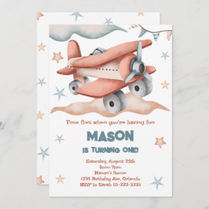 Vintage Pastel Colour Airplane Birthday Invitation