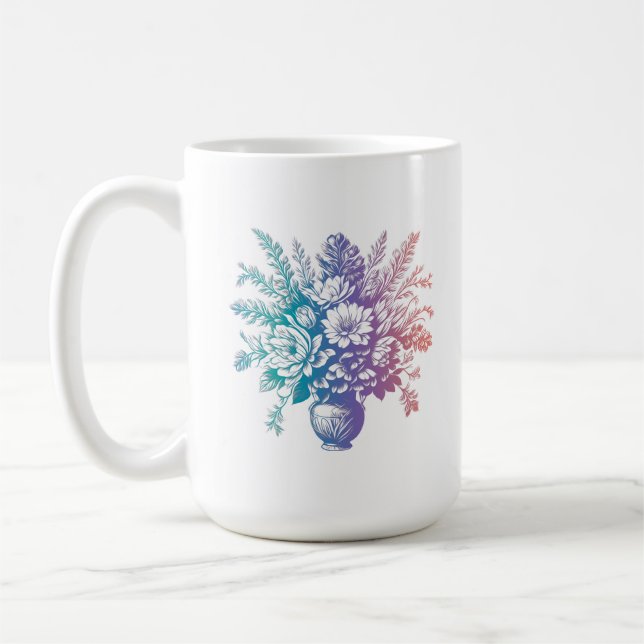 Vintage Pastel Colourful Floral Design Coffee Mug (Left)