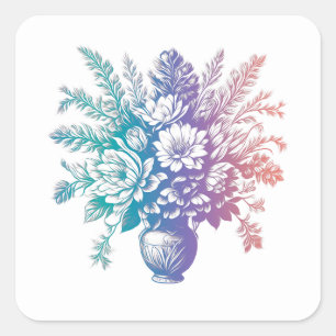 Vintage Pastel Colourful Floral Design Square Sticker