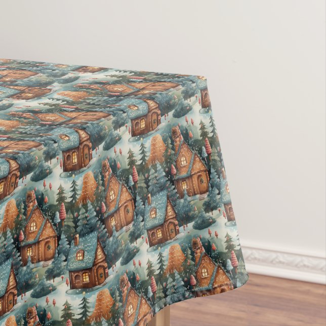Vintage pastel colours Christmas gingerbread house Tablecloth (In Situ)
