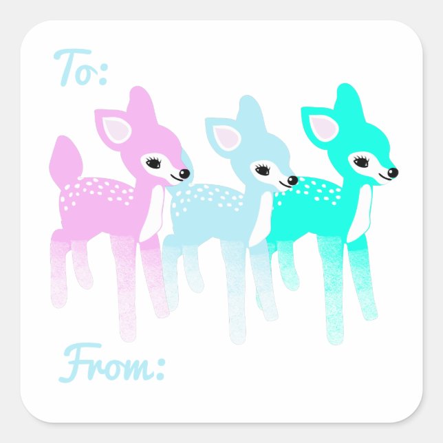 Vintage Pastel Deer Cute Christmas Gift Tag (Front)
