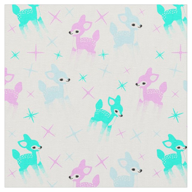 Vintage Pastel Deer Cute Christmas Pattern Fabric (Close Up)