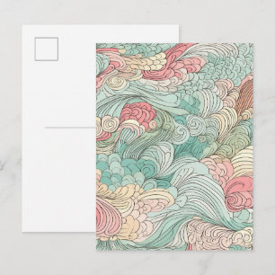 Vintage pastel doodle pattern drawing postcard