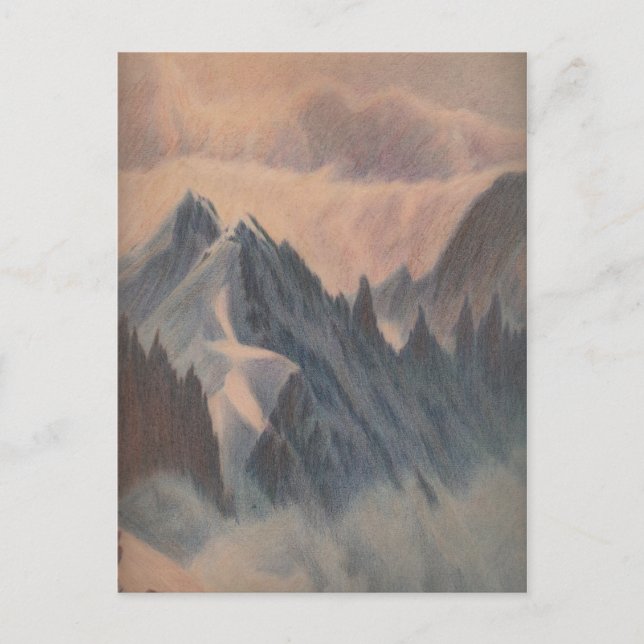 Vintage pastel drawing eerie mountain glacier postcard (Front)