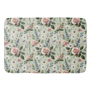 Vintage Pastel Floral Botanical Pattern Bath Mat