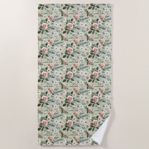 Vintage Pastel Floral Botanical Pattern Beach Towel