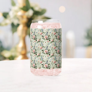 Vintage Pastel Floral Botanical Pattern Can Glass