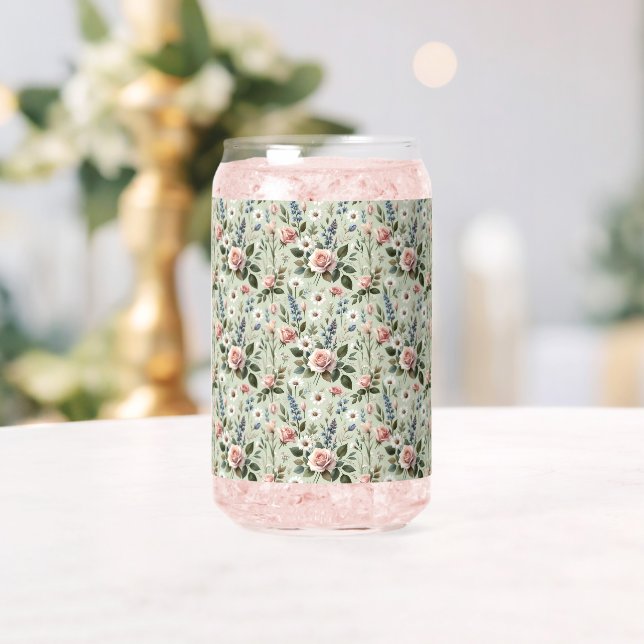 Vintage Pastel Floral Botanical Pattern Can Glass (Insitu (Wedding))