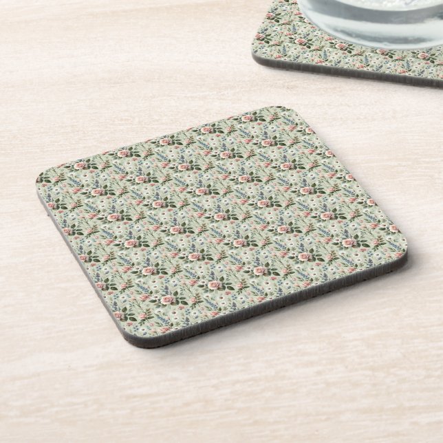Vintage Pastel Floral Botanical Pattern Coaster (Left Side)